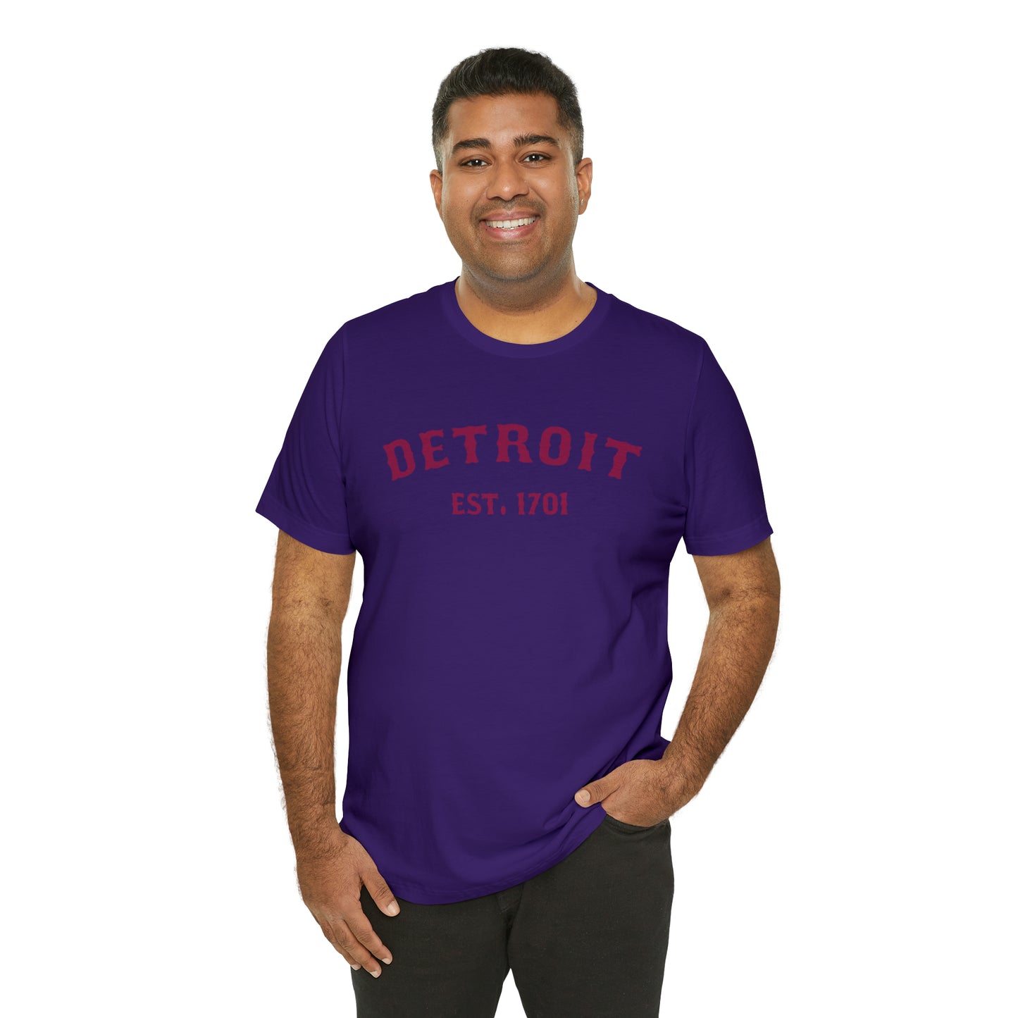 'Detroit EST. 1701' T-Shirt (Ruby Red Ballpark Font) | Unisex Standard