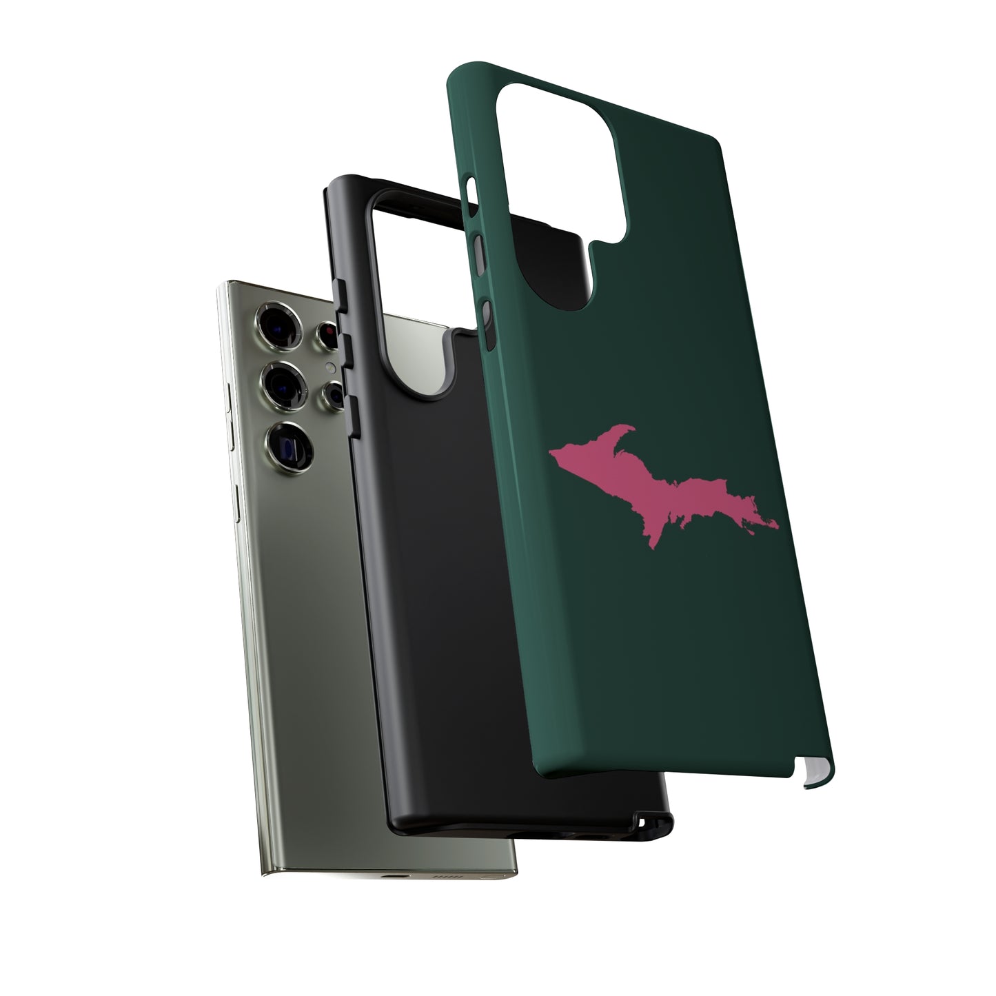 Michigan Upper Peninsula Tough Phone Case (Green w/ Pink UP Outline) | Samsung & Pixel Android