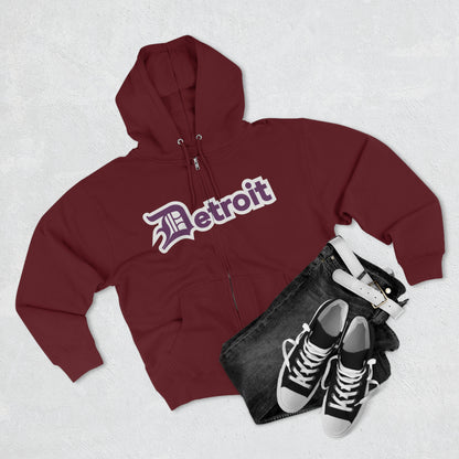 'Detroit' Hoodie (Plum w/ Old English 'D') | Unisex Full Zip