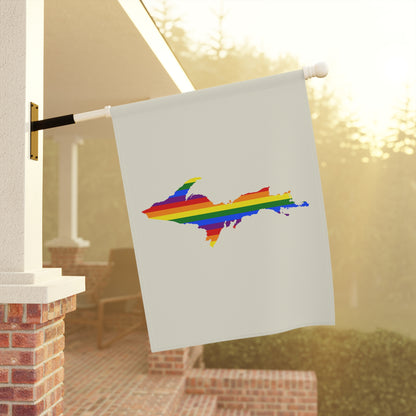 Michigan Upper Peninsula Home & Garden Flag (w/ UP Rainbow Pride Flag) | Ivory White