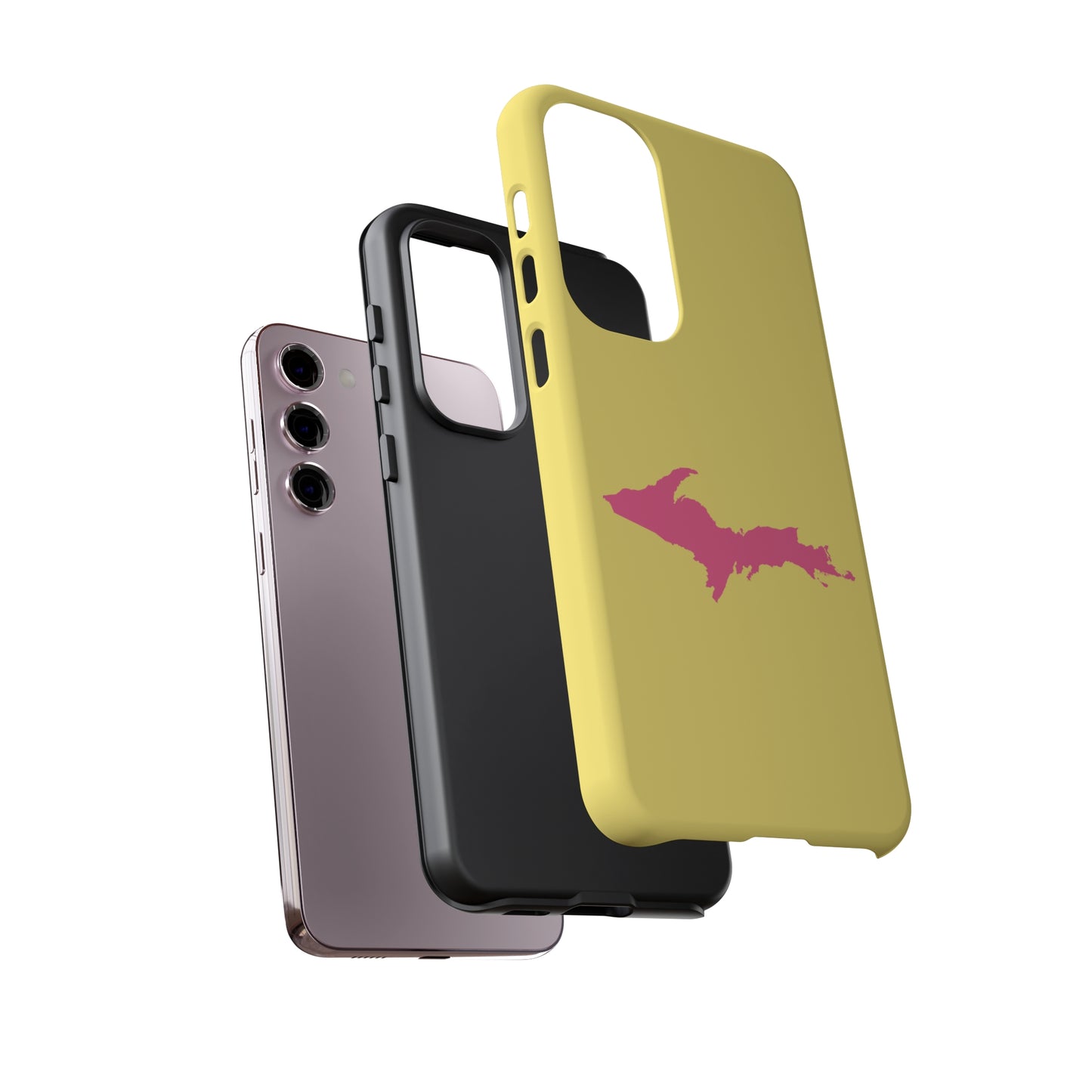 Michigan Upper Peninsula Tough Phone Case (Yellow Cherry Color w/ Pink UP Outline) | Samsung & Pixel Android