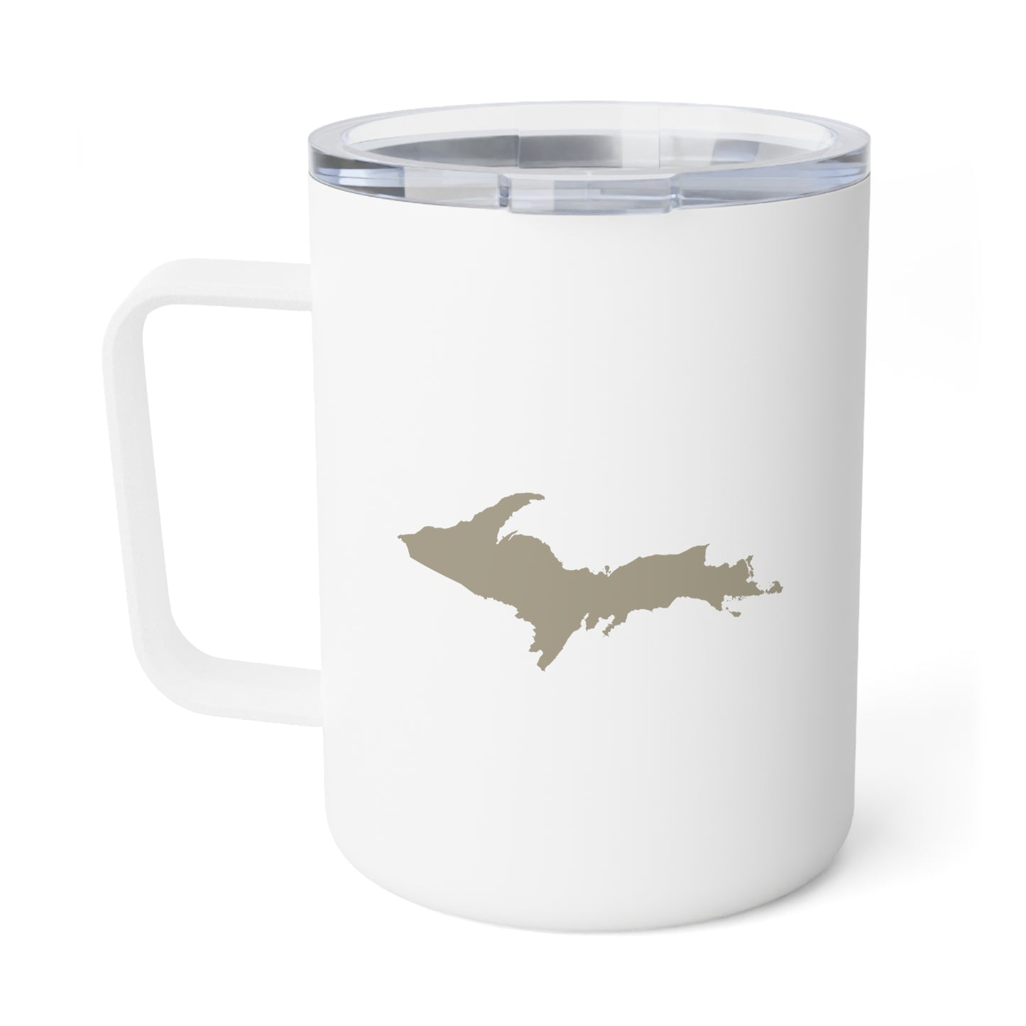 Michigan Upper Peninsula Insulated Coffee Mug (Petoskey Stone Beige Outline) | 10oz