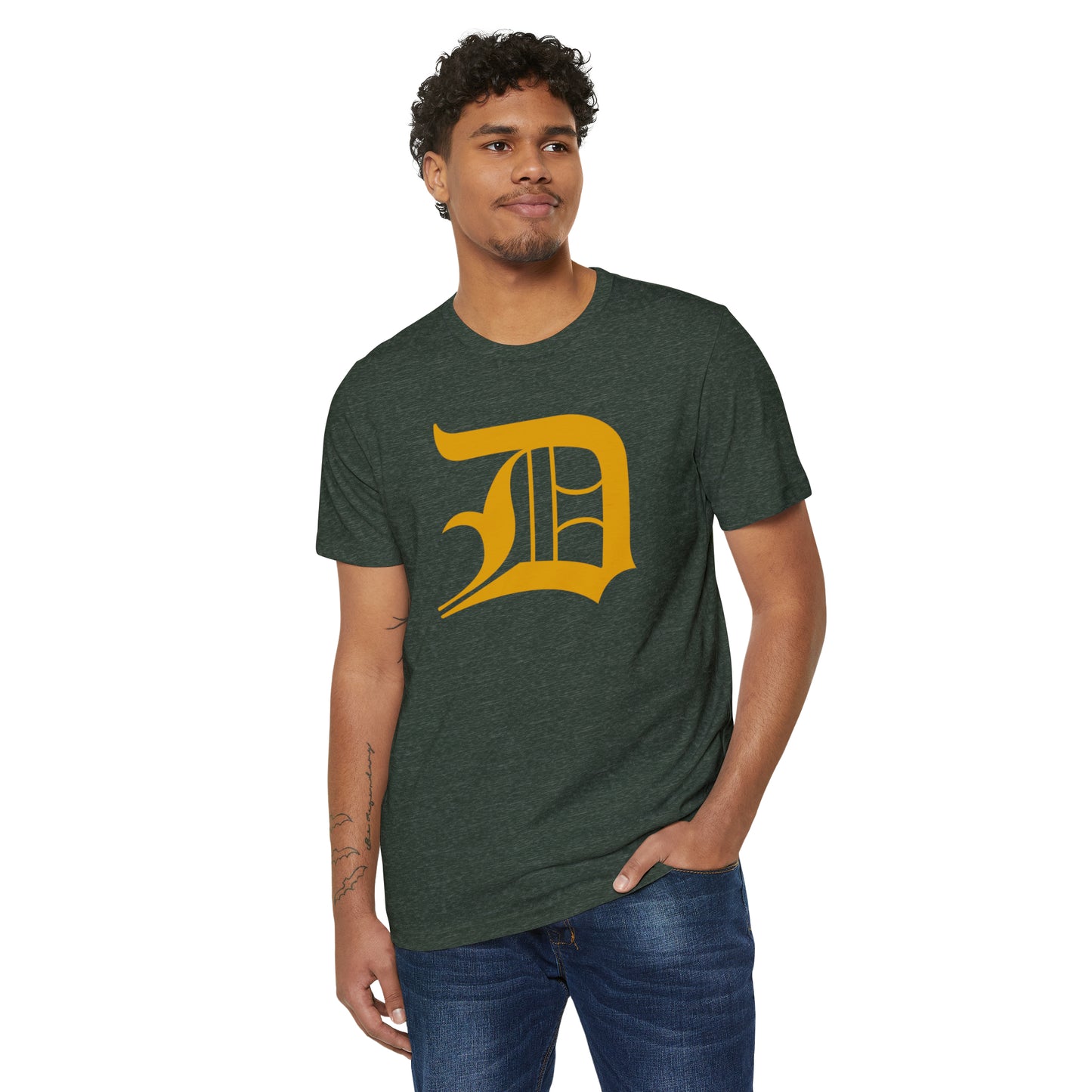 Detroit 'Old English D' T-Shirt (Gold) | Unisex Recycled Organic