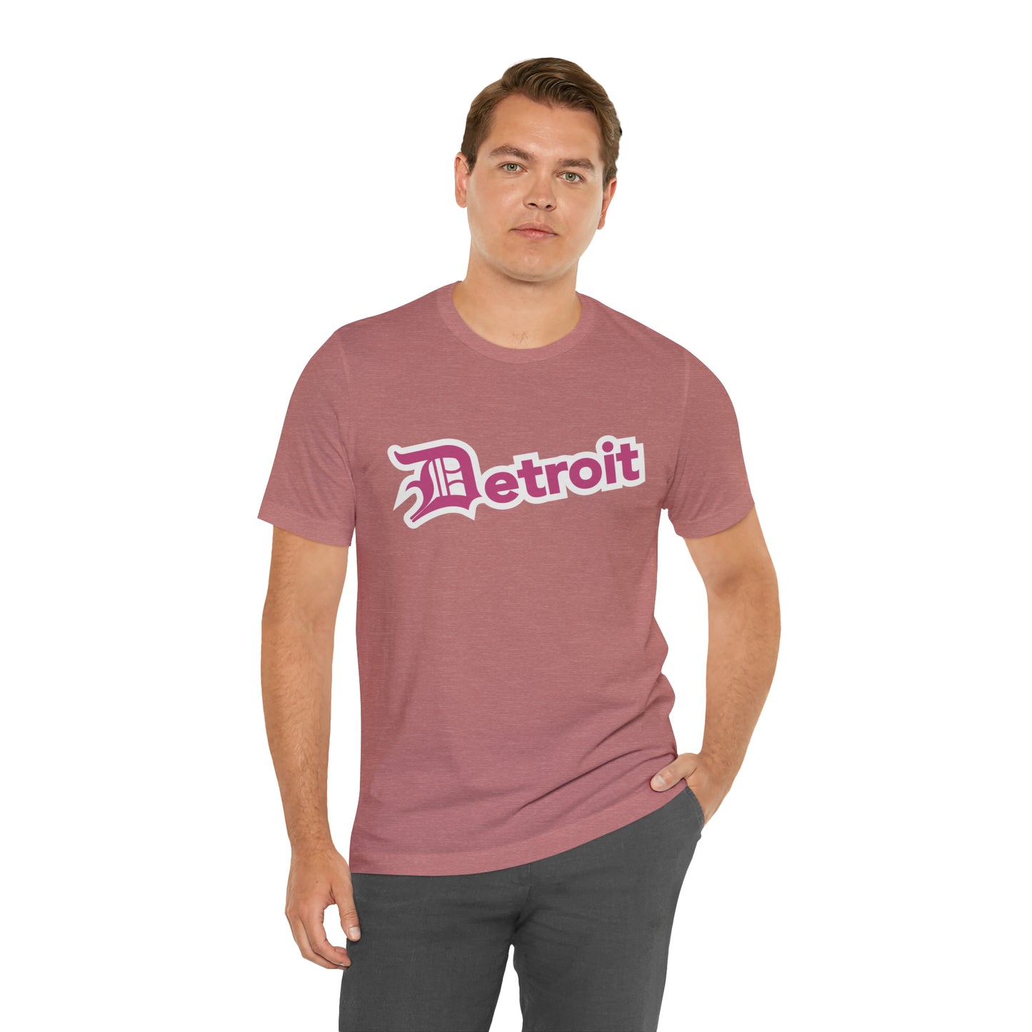 'Detroit' T-Shirt (Apple Blossom Pink w/ Old English 'D') | Unisex Standard