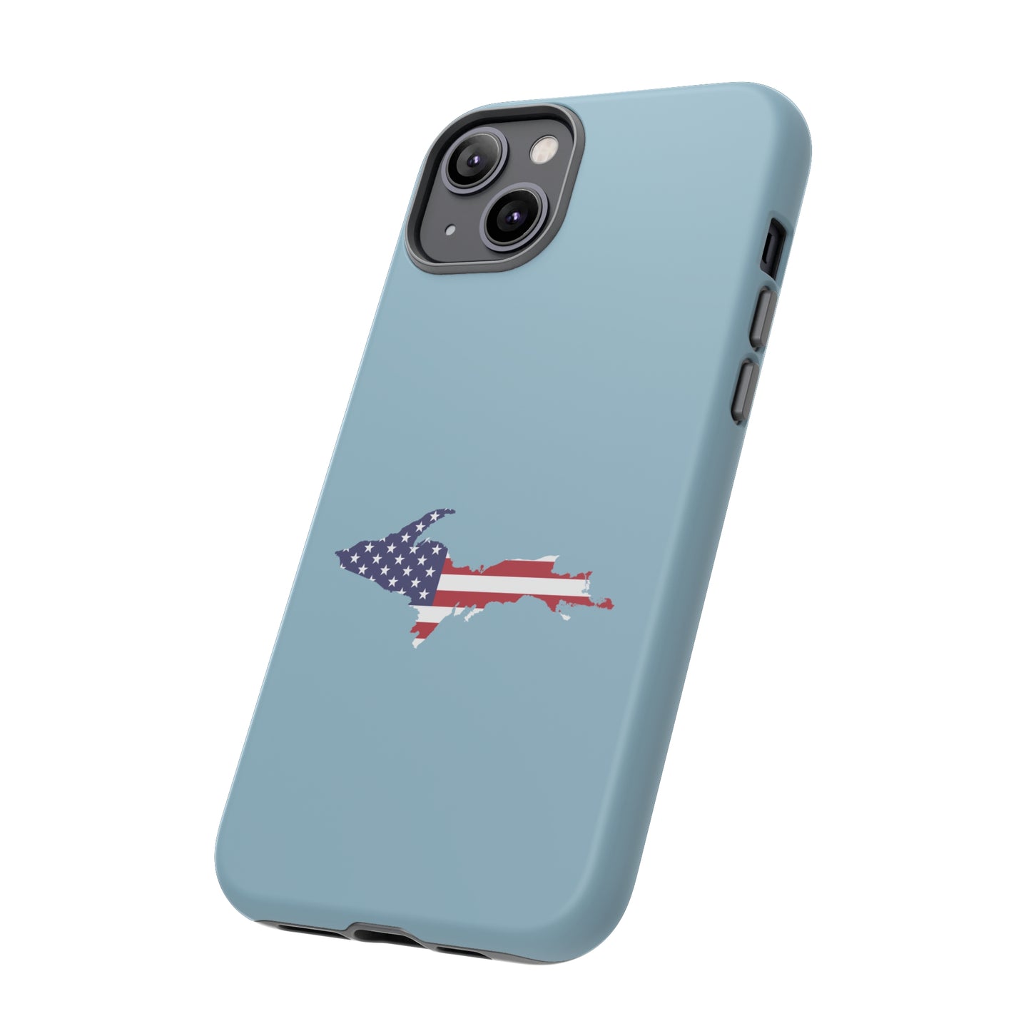 Michigan Upper Peninsula Tough Phone Case (Opal Blue w/ UP USA Flag Outline) | Apple iPhone