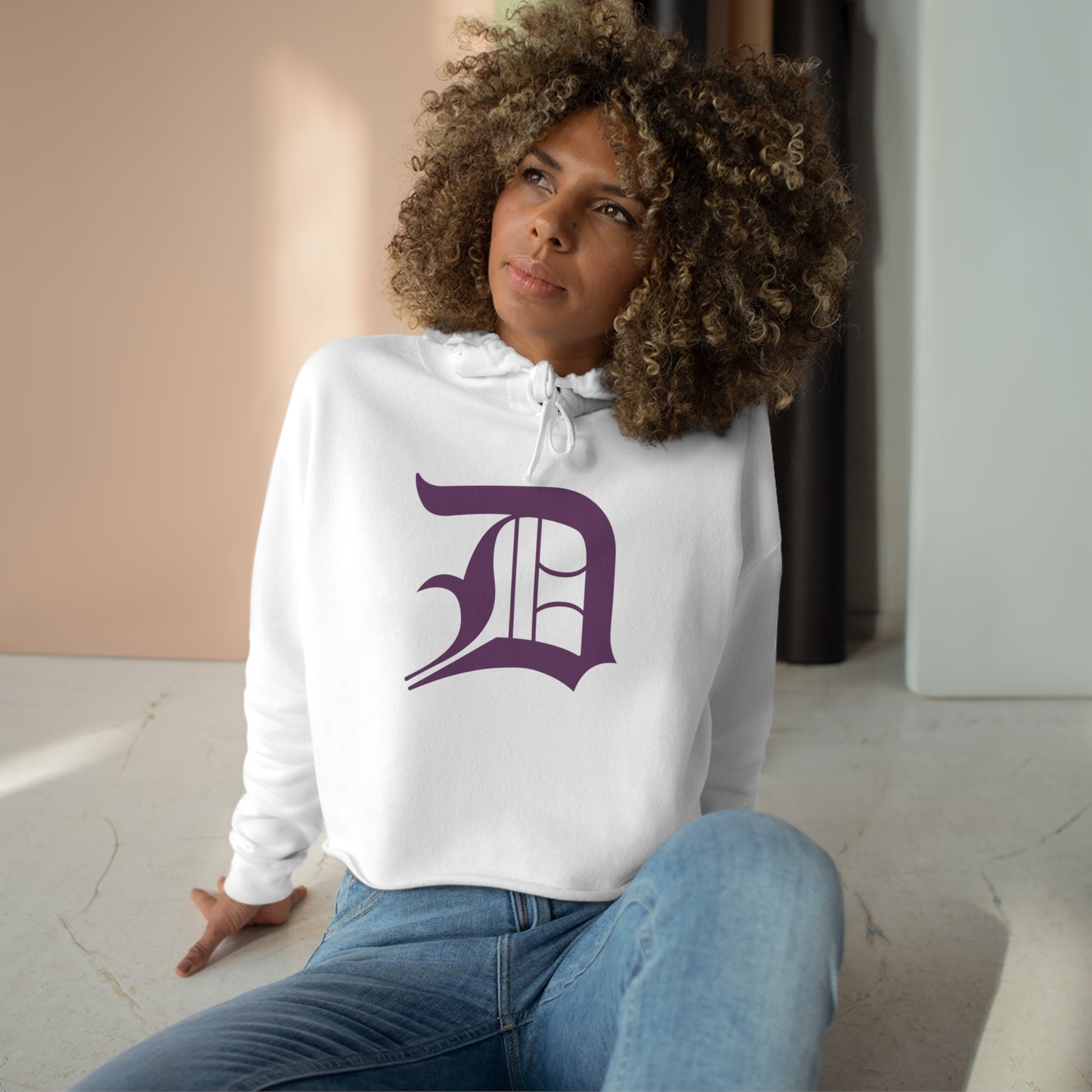 Detroit 'Old English D' Cropped Hoodie (Plum)