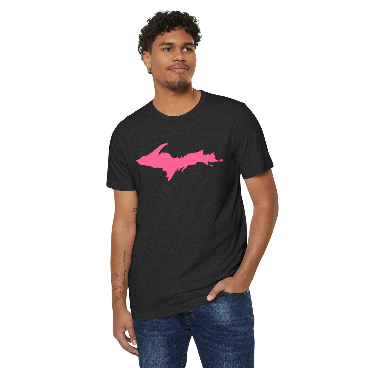 Michigan Upper Peninsula T-Shirt (w/ Pink UP Outline) | Unisex Recycled Organic