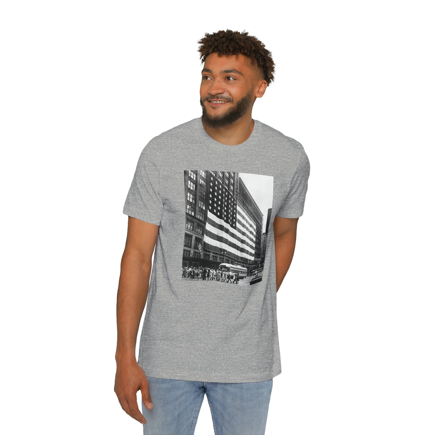 'American Flag at Hudson's Detroit' Photo T-Shirt (1920s) | Made in USA