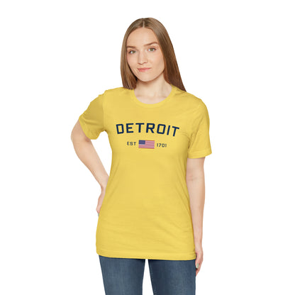 'Detroit EST 1701' T-Shirt (w/ USA Flag Outline) | Unisex Standard Fit