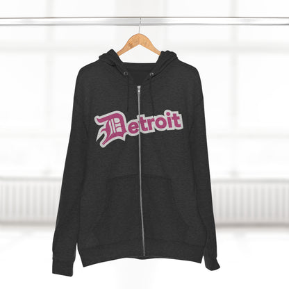 'Detroit' Hoodie (Apple Blossom Pink w/ Old English 'D') | Unisex Full Zip