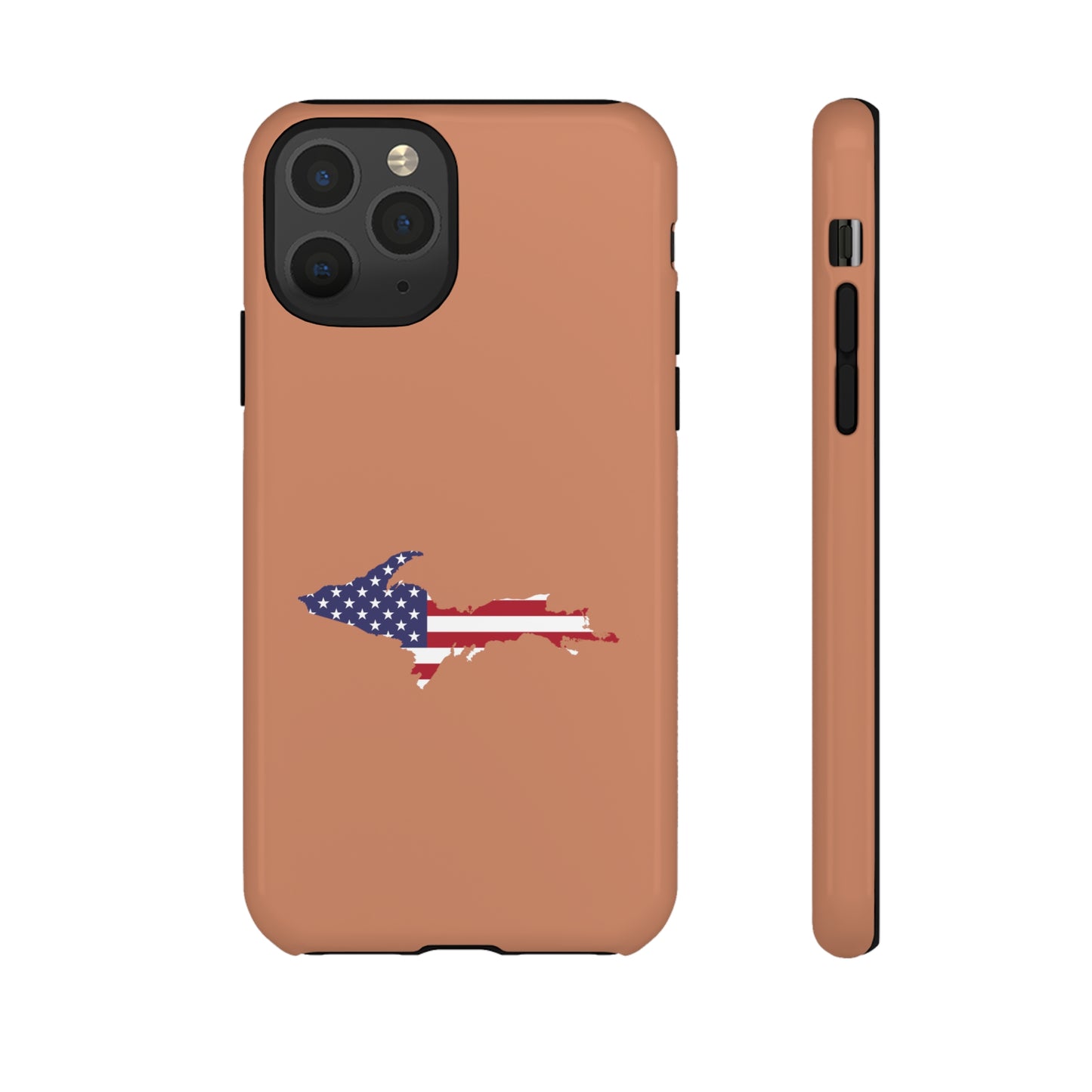 Michigan Upper Peninsula Tough Phone Case (Copper Color w/ UP USA Flag Outline) | Apple iPhone