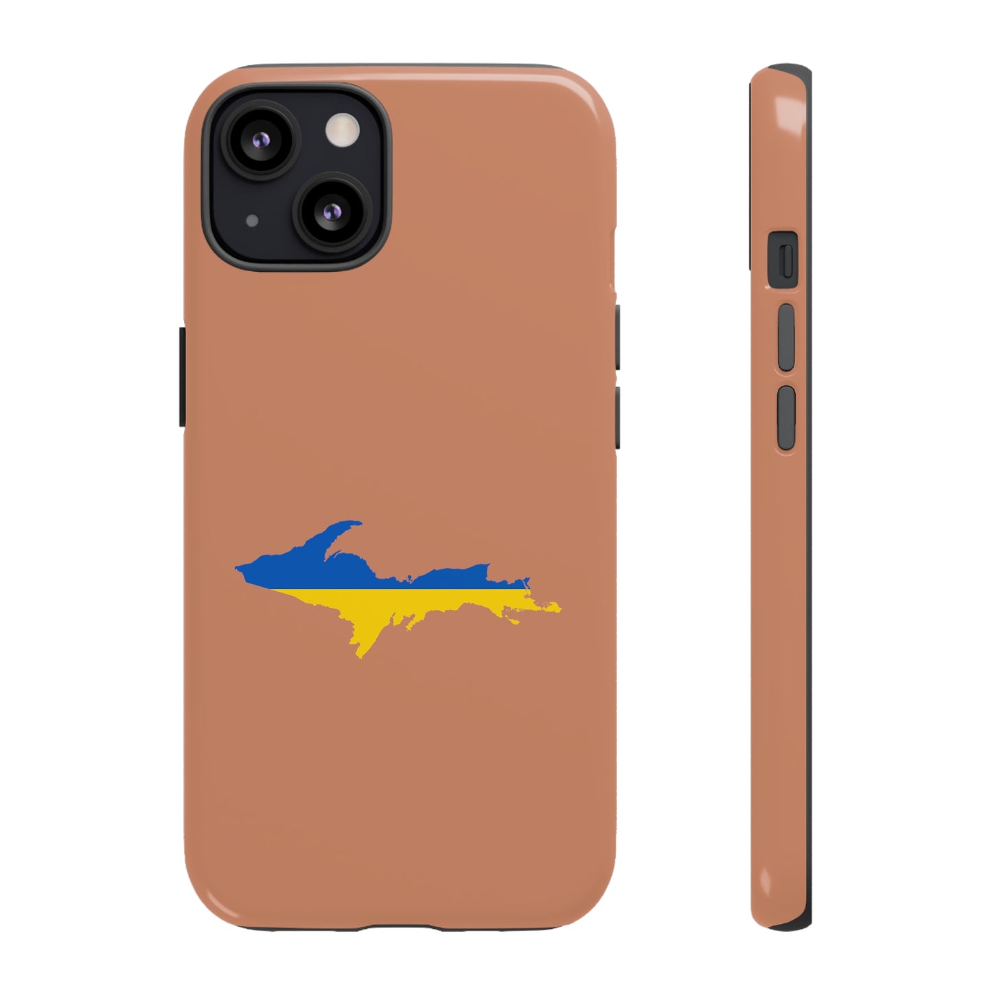 Michigan Upper Peninsula Tough Phone Case (Copper Color w/ UP Ukraine Flag Outline) | Apple iPhone