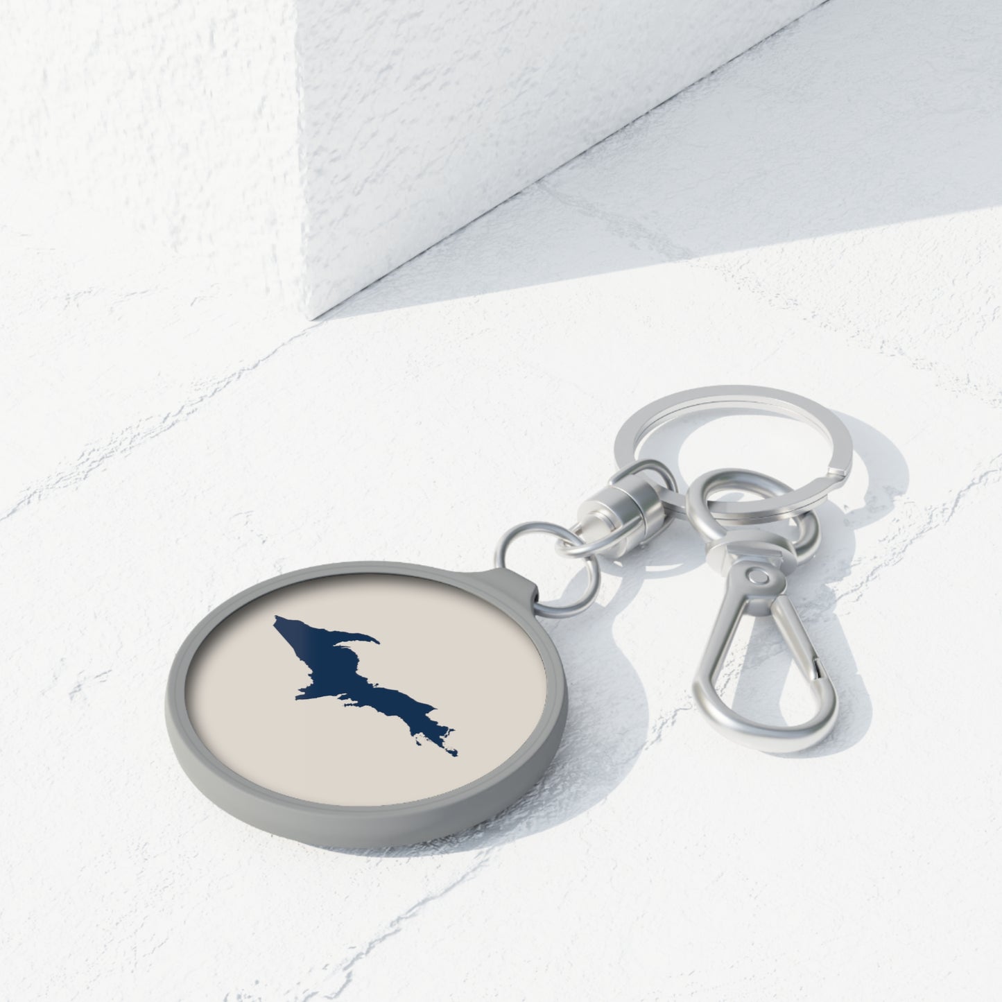 Michigan Upper Peninsula Keyring (w/ Navy UP Outline) | Canvas Color