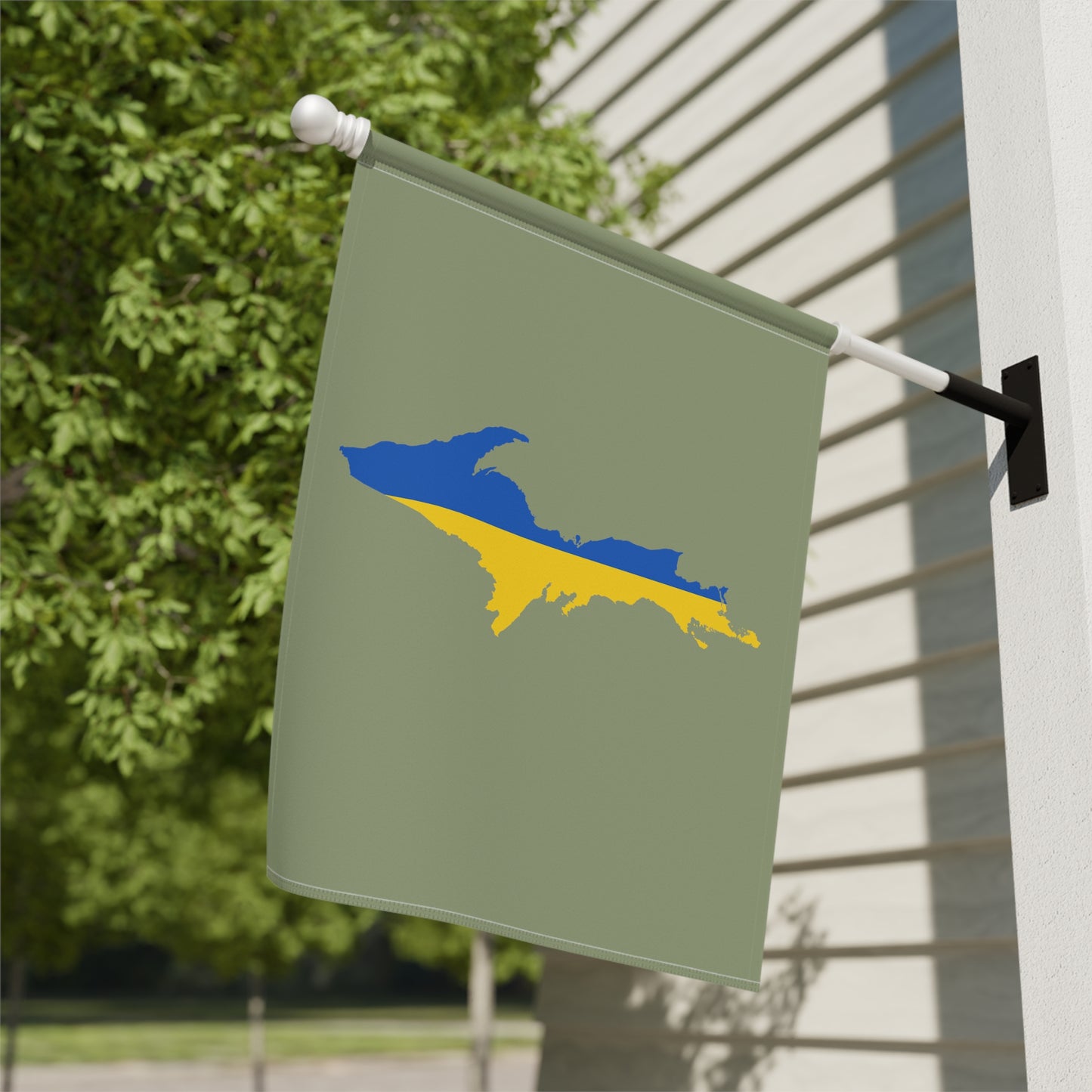 Michigan Upper Peninsula Home & Garden Flag (w/ UP Ukraine Flag) | Beachgrass Green