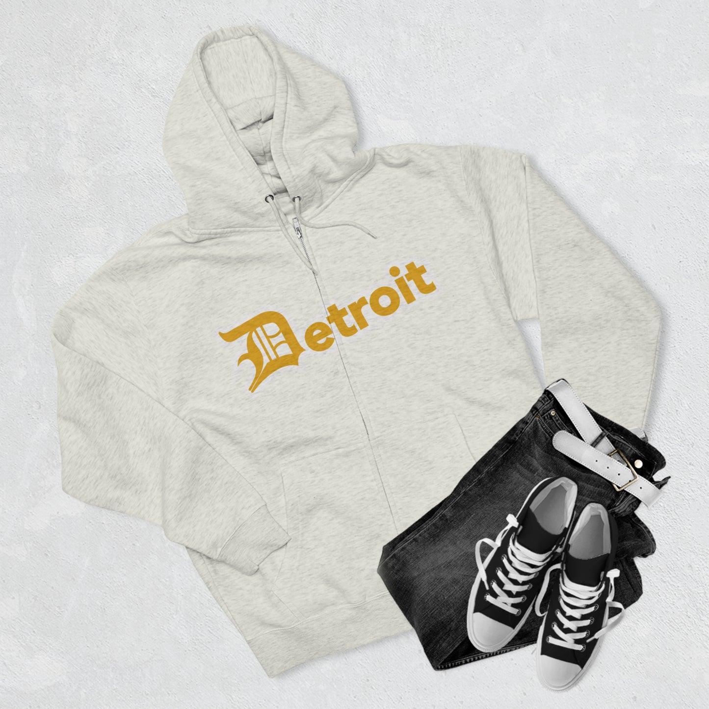 'Detroit' Hoodie (Gold w/ Old English 'D') | Unisex Full Zip