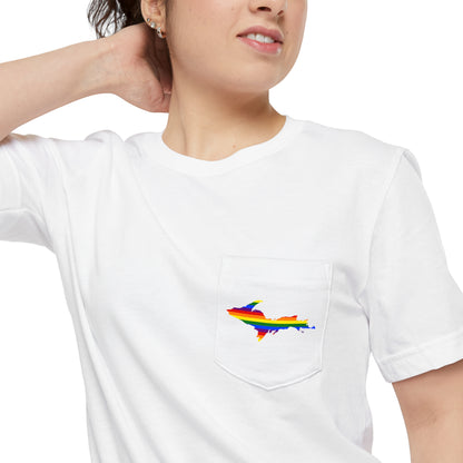 Michigan Upper Peninsula Pocket T-Shirt (w/ UP Rainbow Pride Flag) | Unisex Standard