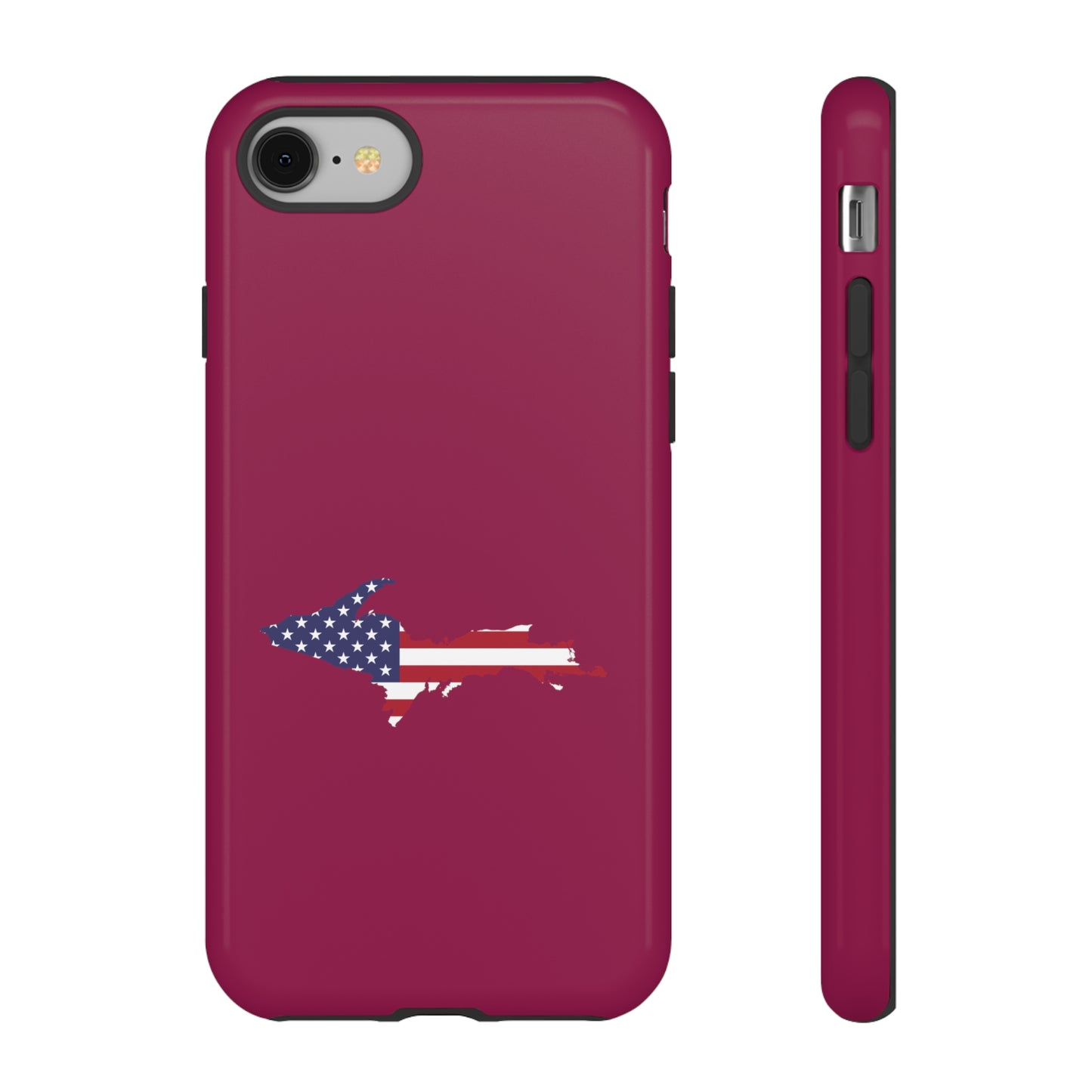 Michigan Upper Peninsula Tough Phone Case (Ruby Red w/ UP USA Flag Outline) | Apple iPhone