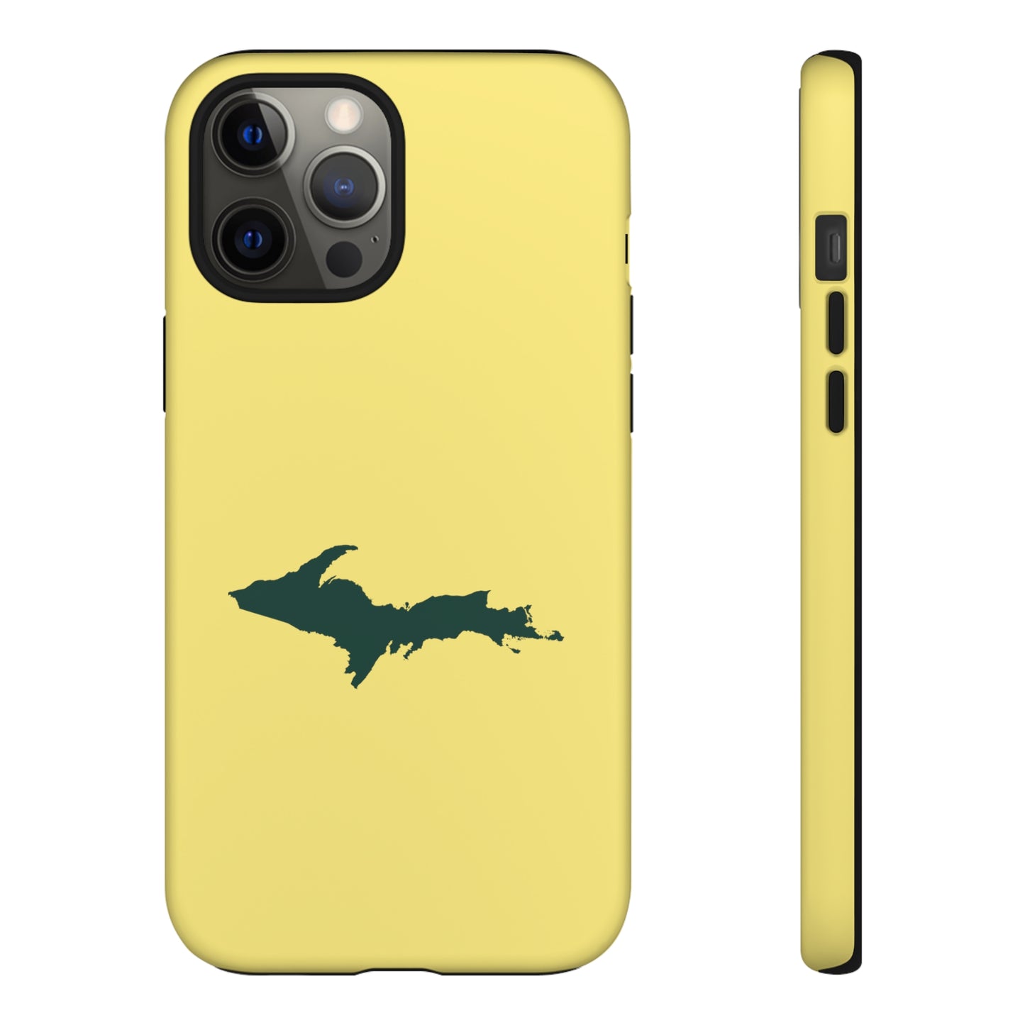 Michigan Upper Peninsula Tough Phone Case (Yellow Cherry Color w/ Green UP Outline) | Apple iPhone