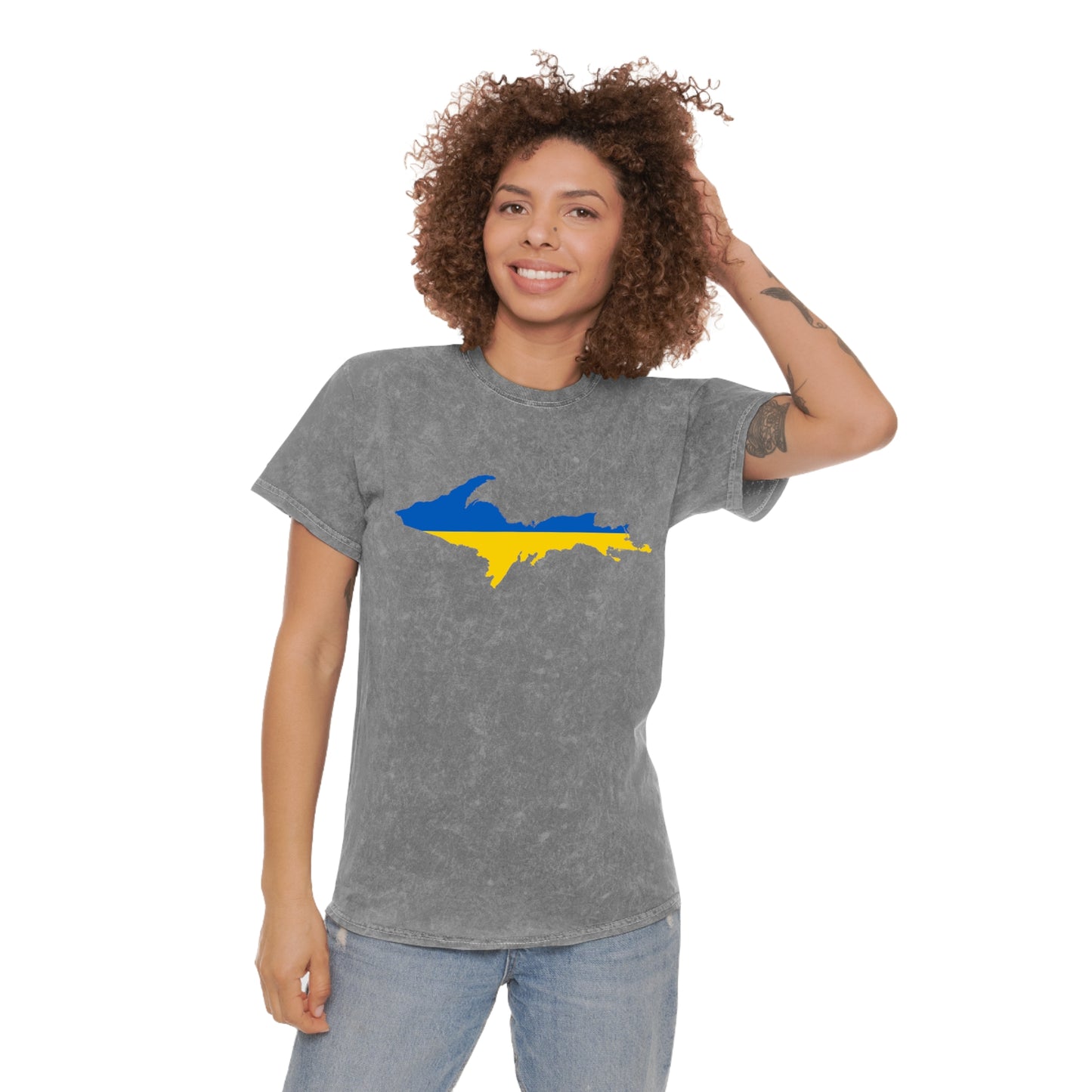 Michigan Upper Peninsula T-Shirt (w/ UP Ukraine Flag) | Unisex Mineral Wash