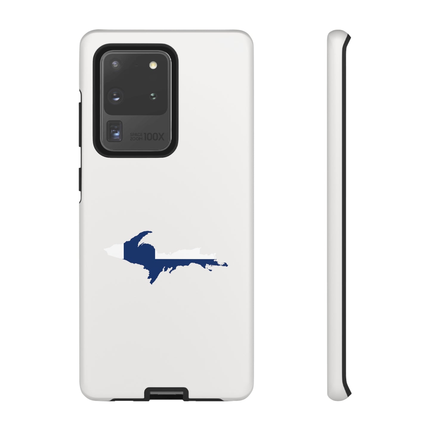 Michigan Upper Peninsula Tough Phone Case (Birch Bark White w/ UP Finland Flag Outline) | Samsung & Pixel Android