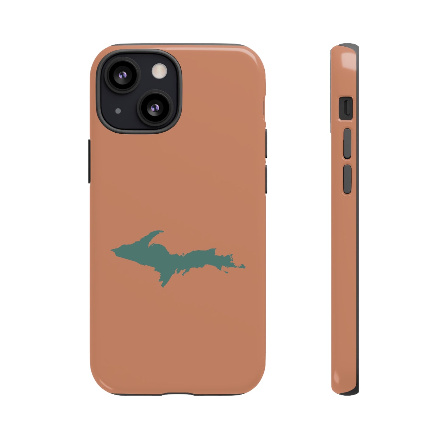 Michigan Upper Peninsula Tough Phone Case (Copper Color w/ Copper Green UP Outline) | Apple iPhone