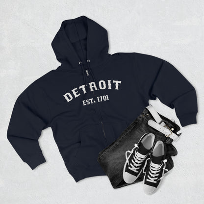 'Detroit EST. 1701' Hoodie (Ballpark Font) | Unisex Full Zip