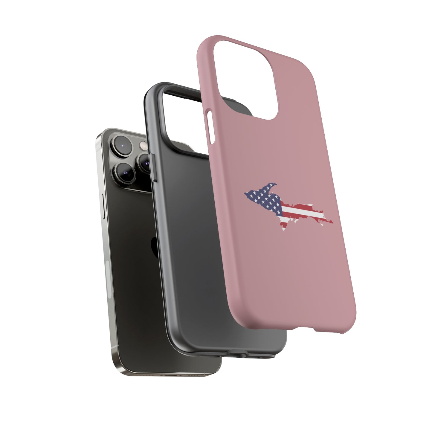 Michigan Upper Peninsula Tough Phone Case (Cherry Blossom Pink w/ UP USA Flag Outline) | Apple iPhone