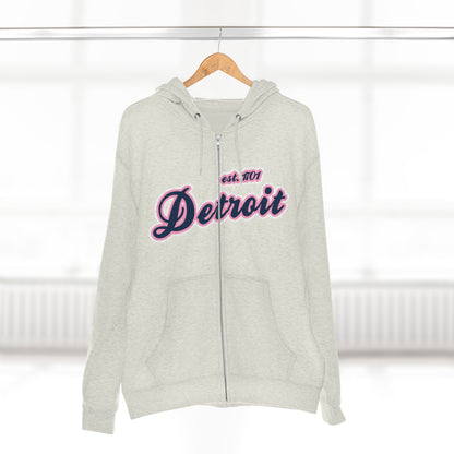 'Detroit EST 1701' Hoodie (Navy/Pink Script Font) | Unisex Full Zip