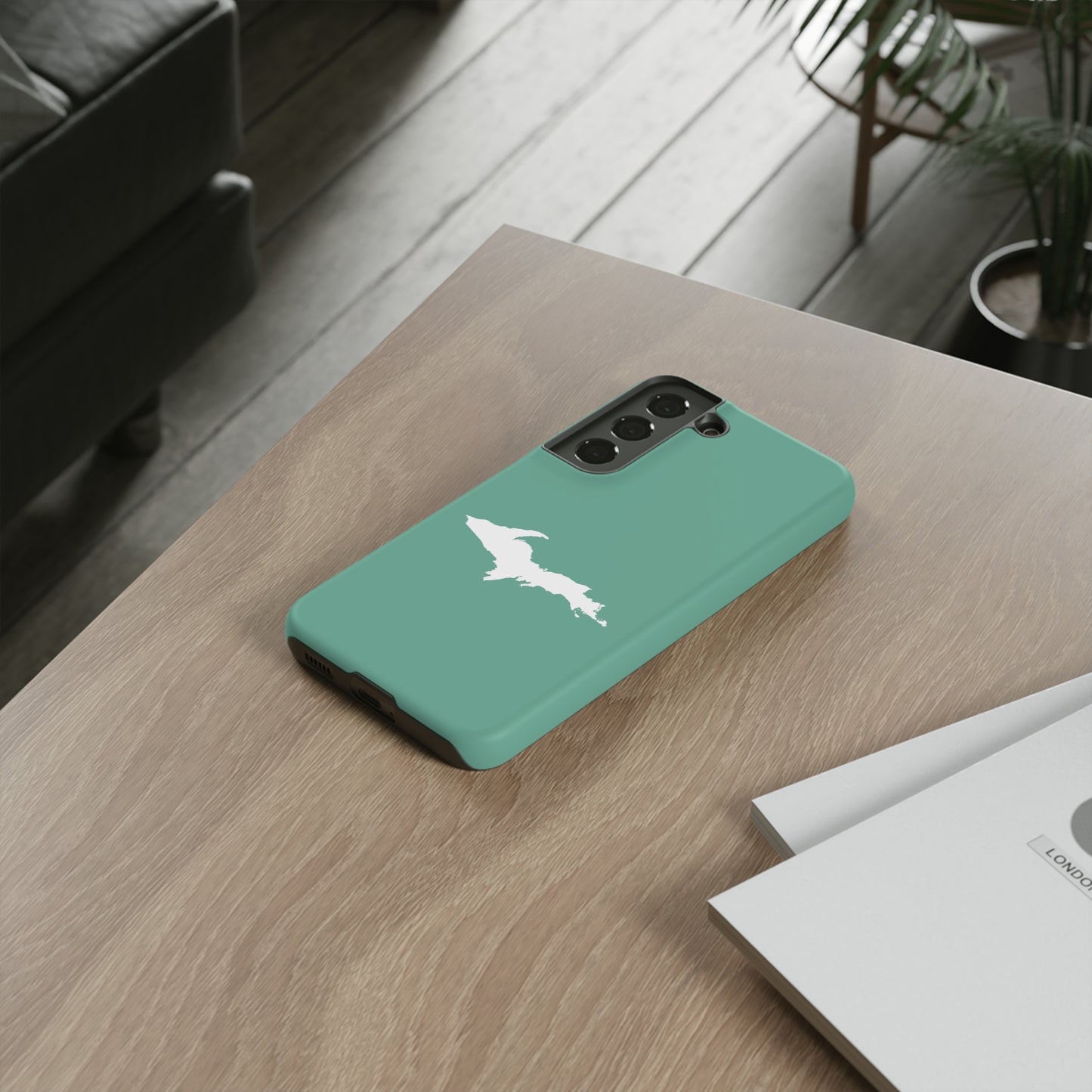 Michigan Upper Peninsula Tough Phone Case ('64 Metallic Mint Green w/ UP Outline) | Samsung & Pixel Android