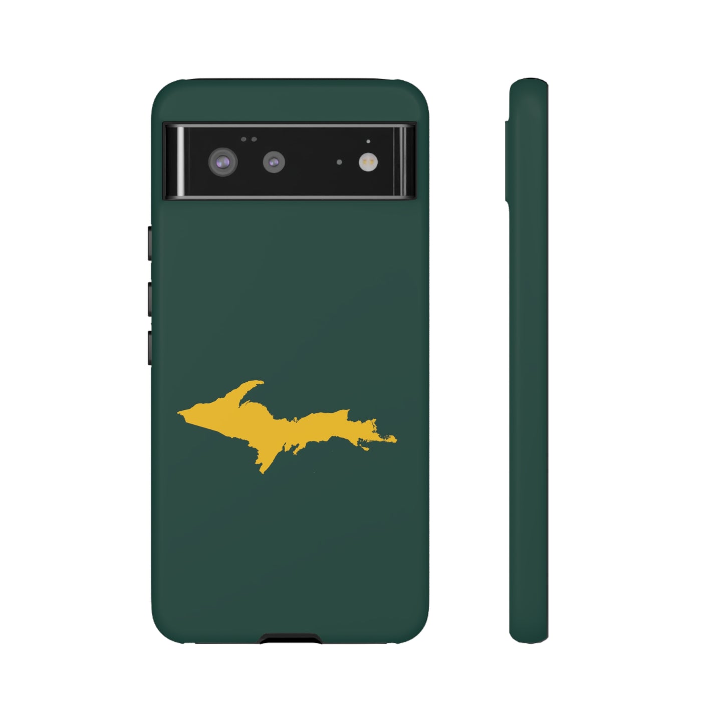 Michigan Upper Peninsula Tough Phone Case (Green w/ Gold UP Outline) | Samsung & Pixel Android