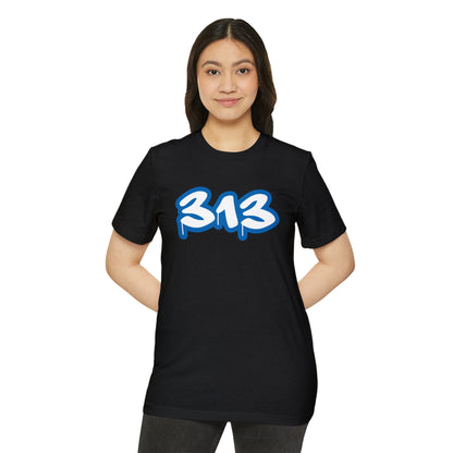 Detroit '313' T-Shirt (Azure Tag Font) | Unisex Recycled Organic