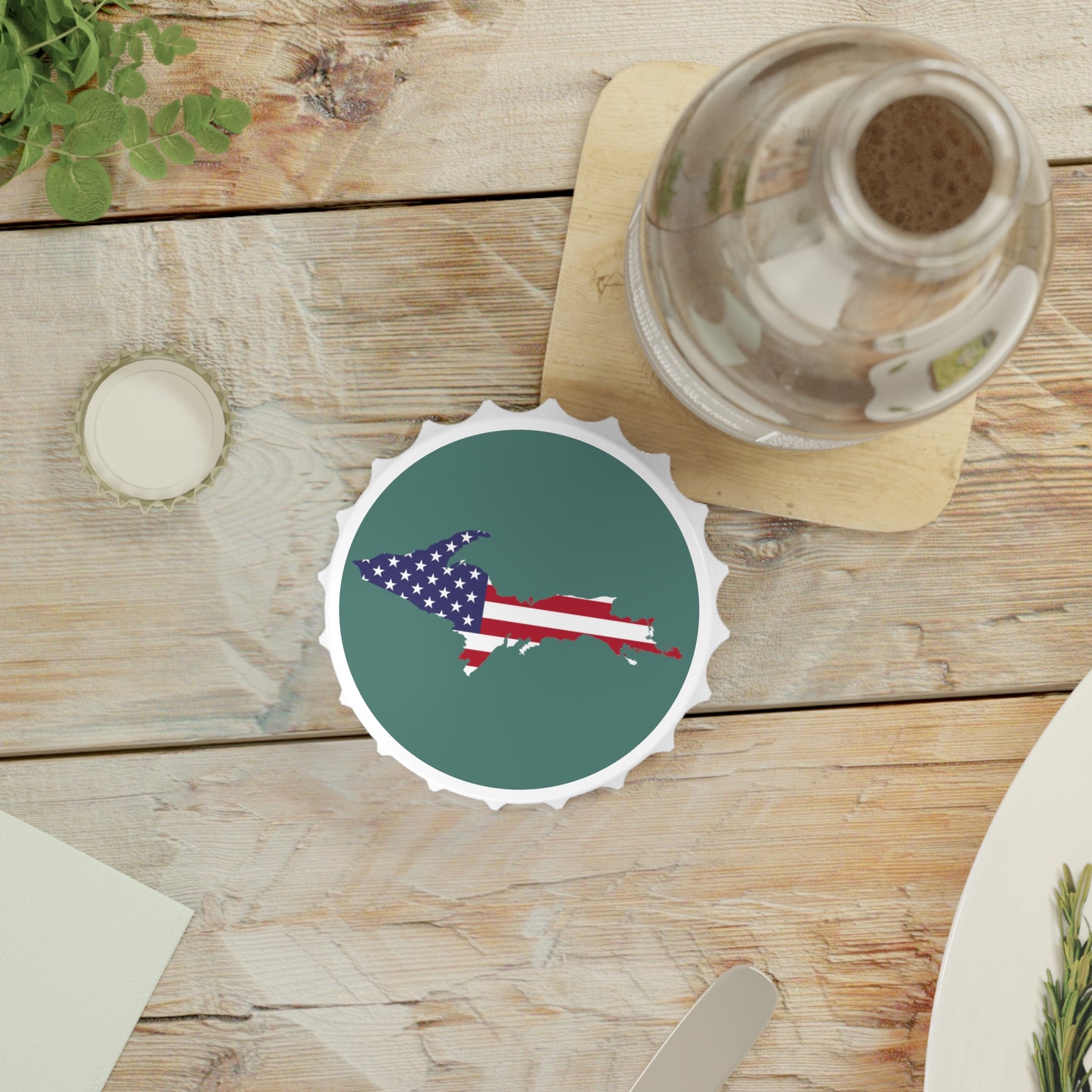 Michigan Upper Peninsula Bottle Opener (w/ UP USA Flag ) | Copper Green