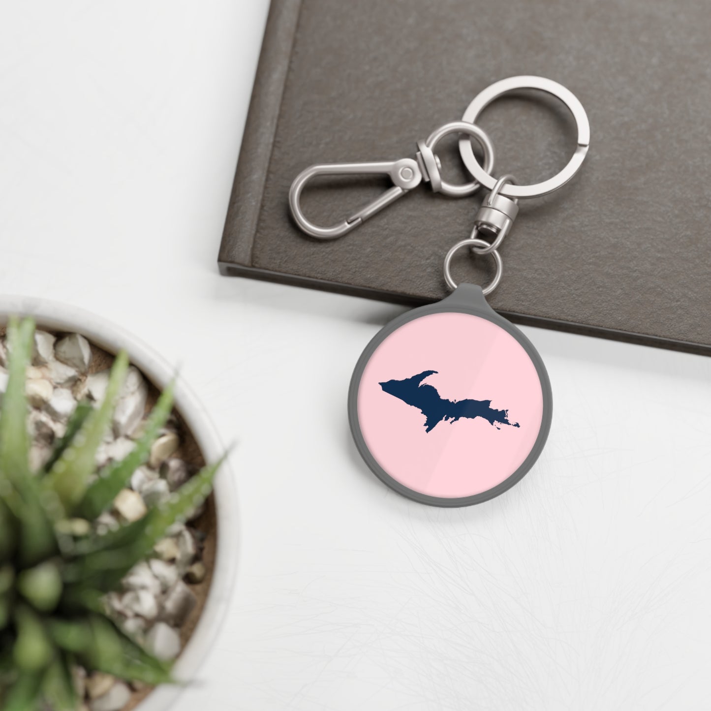 Michigan Upper Peninsula Keyring (w/ Navy UP Outline) | Pale Pink