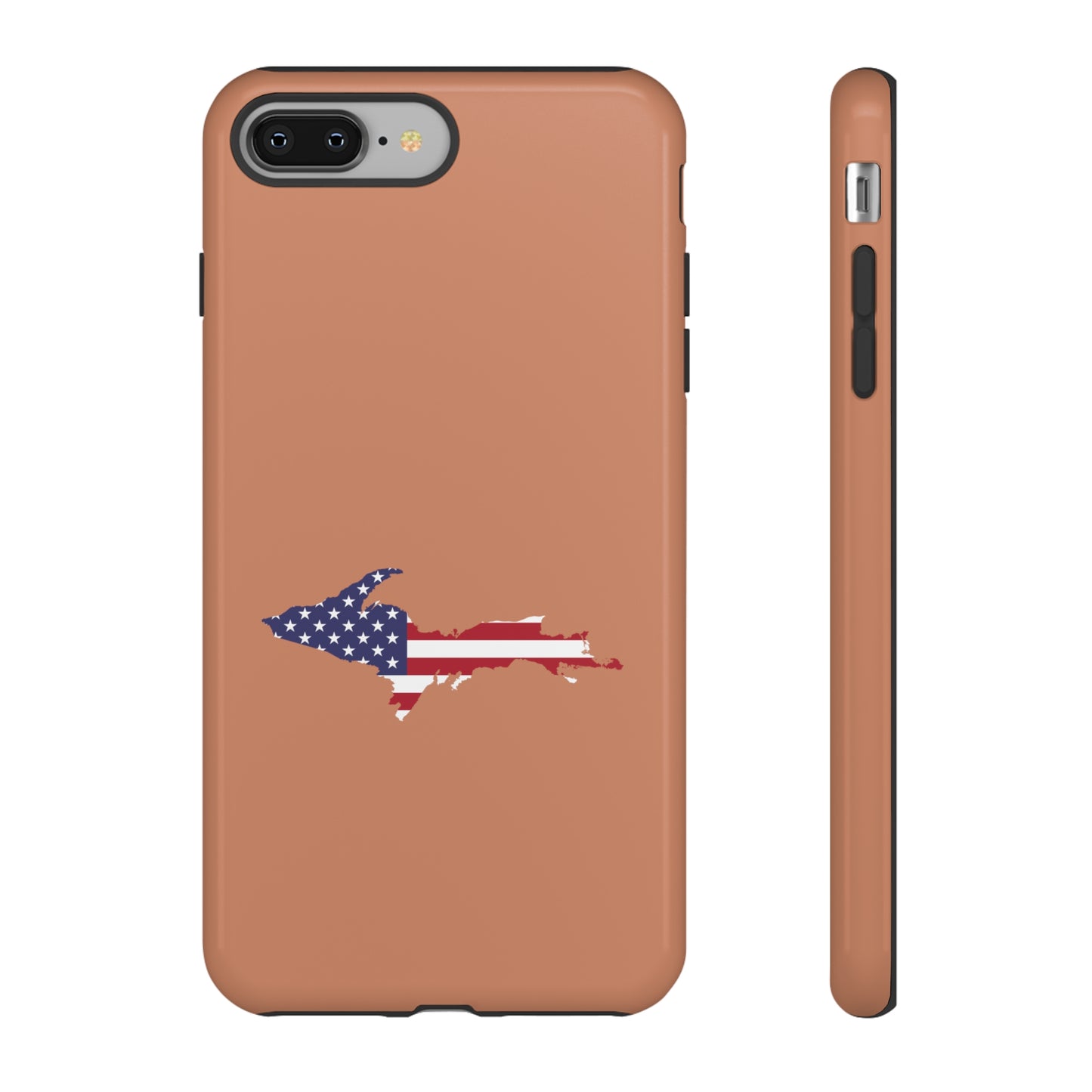 Michigan Upper Peninsula Tough Phone Case (Copper Color w/ UP USA Flag Outline) | Apple iPhone