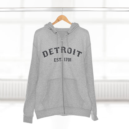 'Detroit EST. 1701' Hoodie (Iron Ore Grey Ballpark Font) | Unisex Full Zip