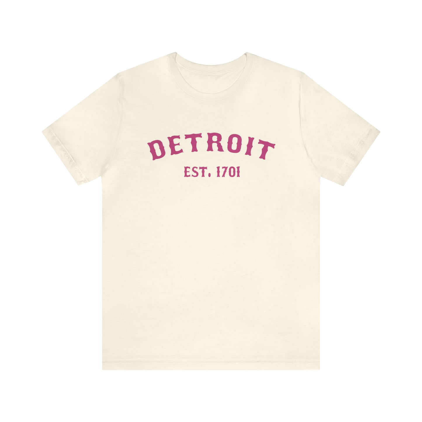 'Detroit EST. 1701' T-Shirt (Apple Blossom Pink Ballpark Font) | Unisex Standard