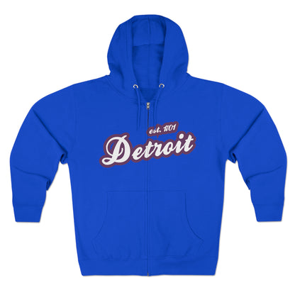 'Detroit EST 1701' Hoodie (Plum Script Font) | Unisex Full Zip