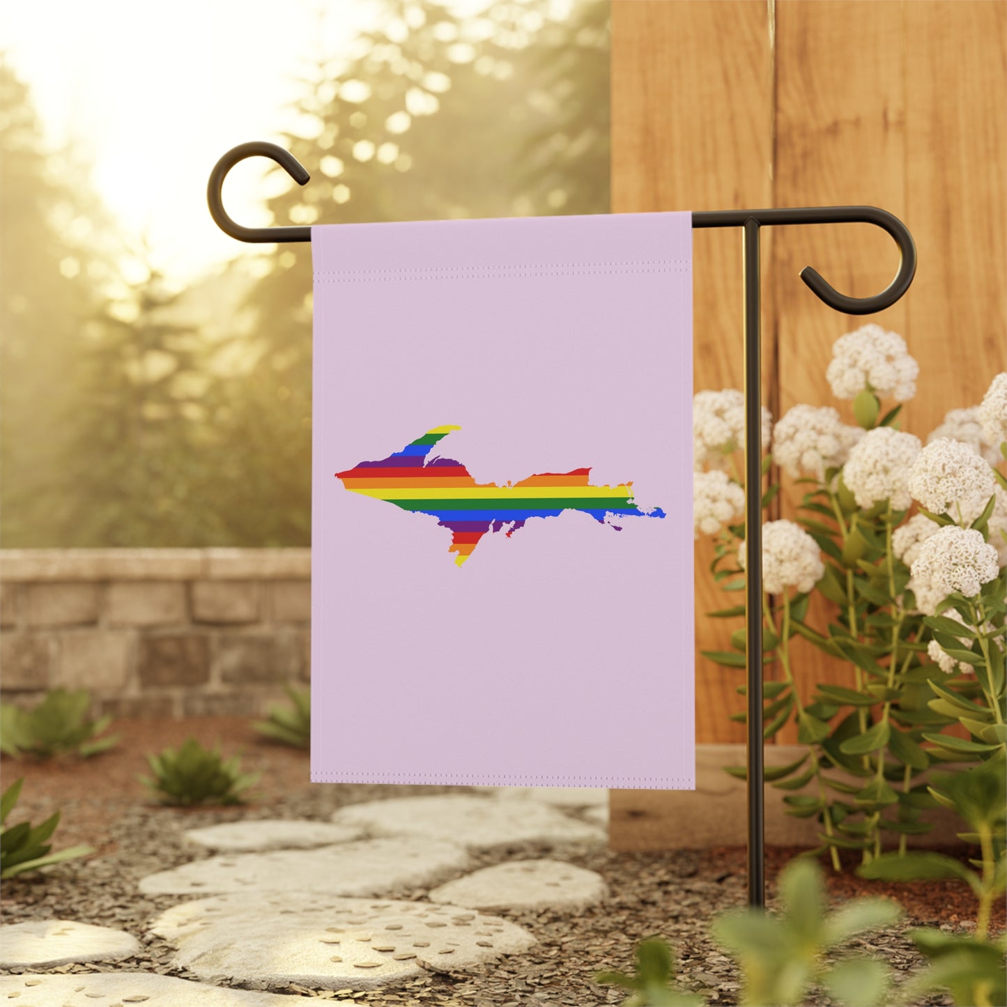 Michigan Upper Peninsula Home & Garden Flag (w/ UP Rainbow Pride Flag) | Pale Lavender