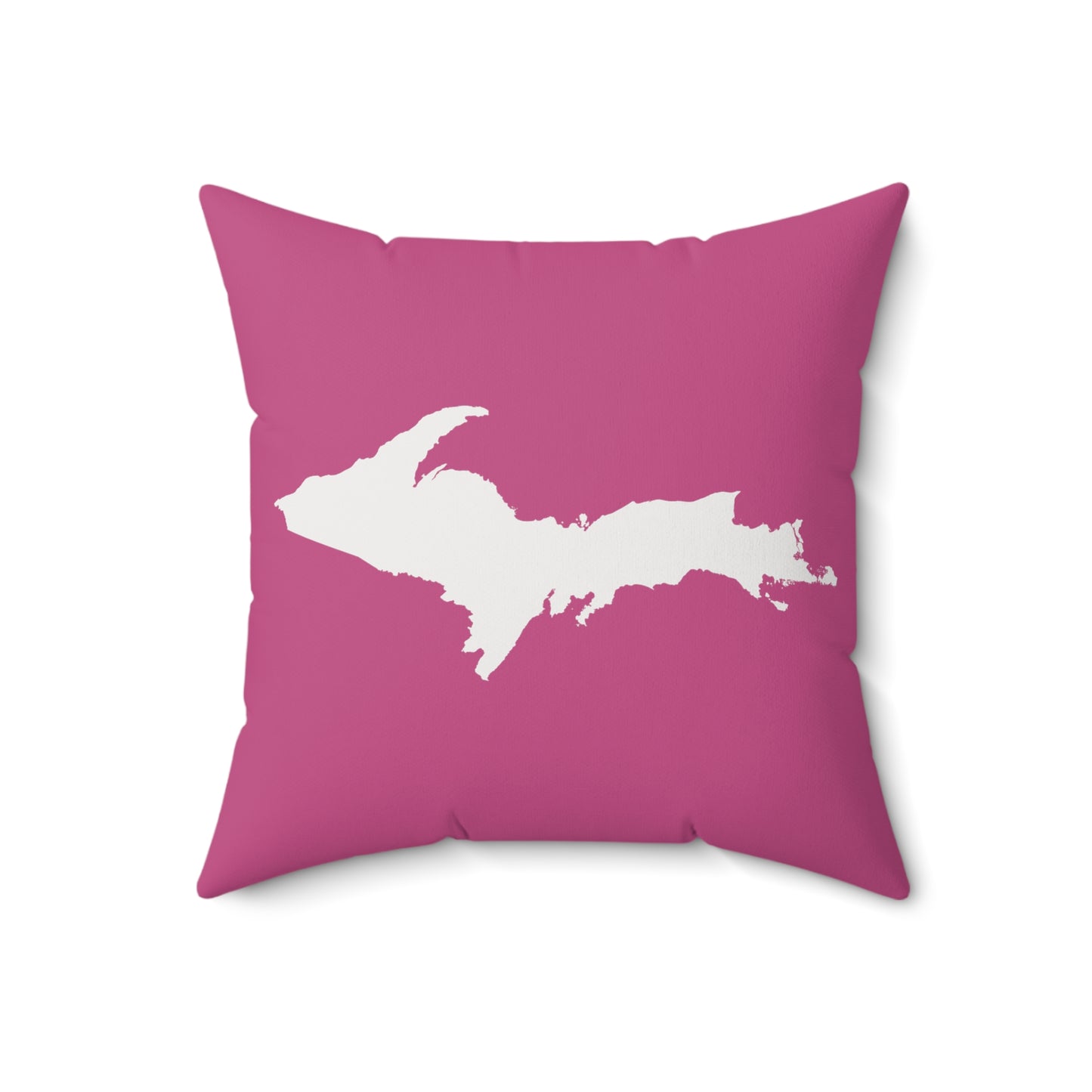Michigan Upper Peninsula Accent Pillow (w/ UP Outline) | Apple Blossom Pink