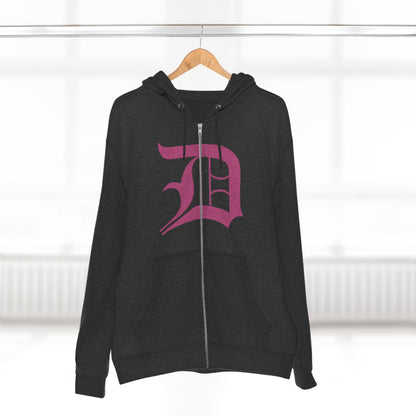 Detroit 'Old English D' Hoodie (Full-Body Apple Blossom Pink) | Unisex Full Zip