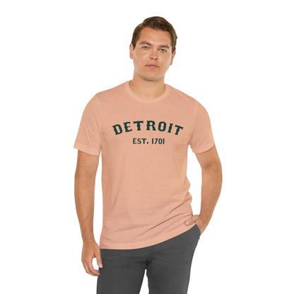 'Detroit EST. 1701' T-Shirt (Laconic Green Ballpark Font) | Unisex Standard