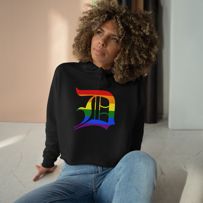 Detroit 'Old English D' Cropped Hoodie (Rainbow Pride Edition)