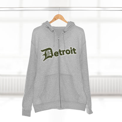 'Detroit' Hoodie (Army Green w/ Old English 'D') | Unisex Full Zip