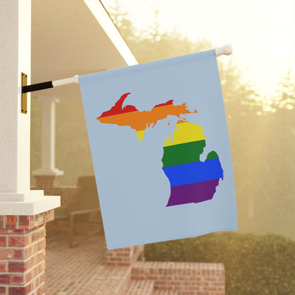 Michigan Rainbow Pride Home & Garden Flag (w/ MI Outline) | Light Blue