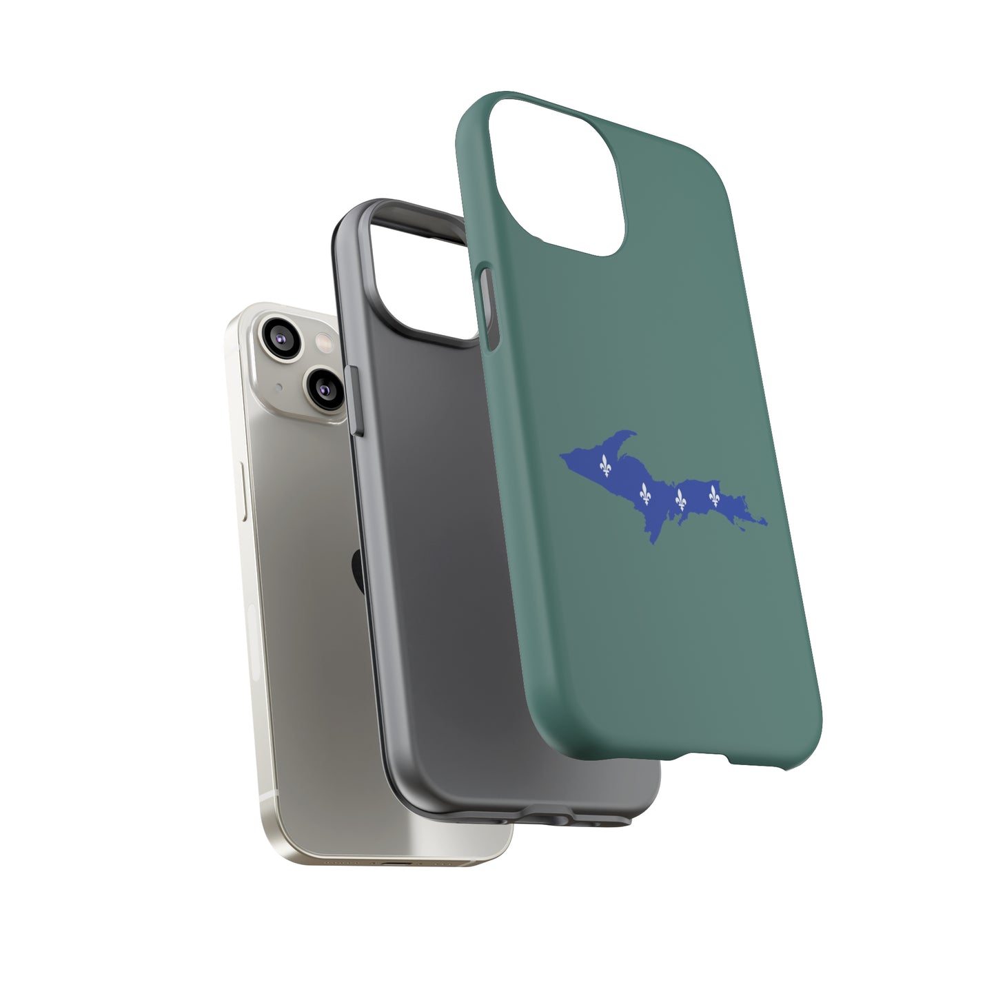 Michigan Upper Peninsula Tough Phone Case (Copper Green w/ UP Quebec Flag Outline) | Apple iPhone