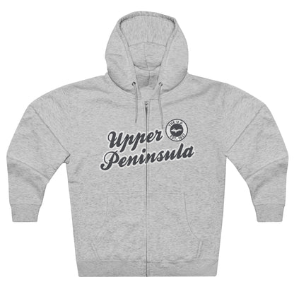 'Upper Peninsula EST 1837' Hoodie (Iron Ore Grey Script Font) | Unisex Full Zip