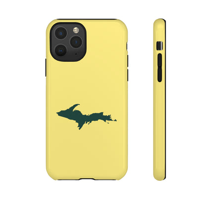 Michigan Upper Peninsula Tough Phone Case (Yellow Cherry Color w/ Green UP Outline) | Apple iPhone