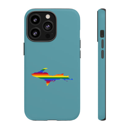 Michigan Upper Peninsula Tough Phone Case (Lake Huron Blue w/ UP Pride Flag Outline) | Apple iPhone