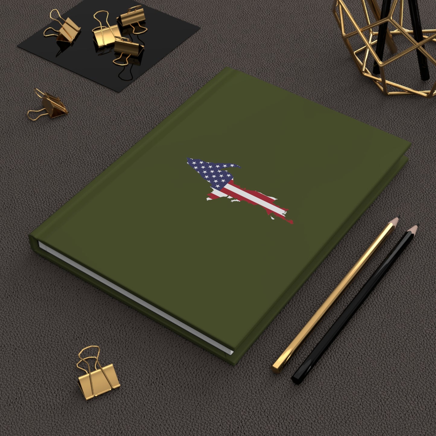 Michigan Upper Peninsula Hardcover Journal (w/ UP USA Flag) | Ruled - Army Green