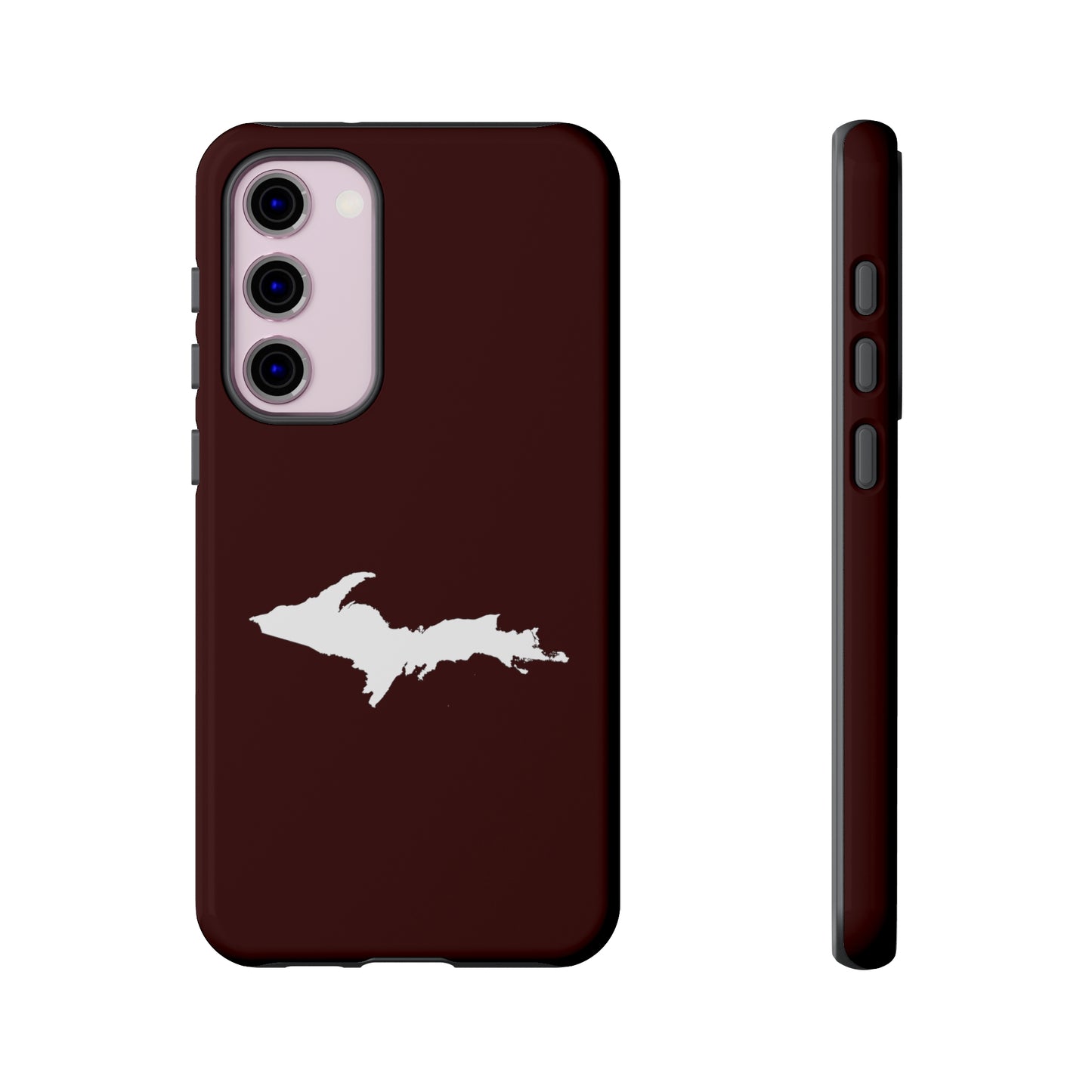 Michigan Upper Peninsula Tough Phone Case (Cherrywood Color w/ UP Outline) | Samsung & Pixel Android